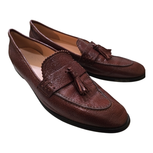 J. Crew Crackled Leather Academy Loafers with Tassels Brown 10 - Picture 1 of 9